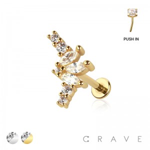 MARQUISE FAN ARCH THREADLESS (PUSH IN) 316L SURGICAL STEEL LABRET SET